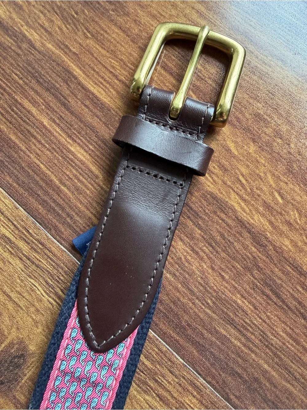 Vineyard Vines Whale Pastel Webbed Cotton Belt Leather and Brass Made in USA 38
